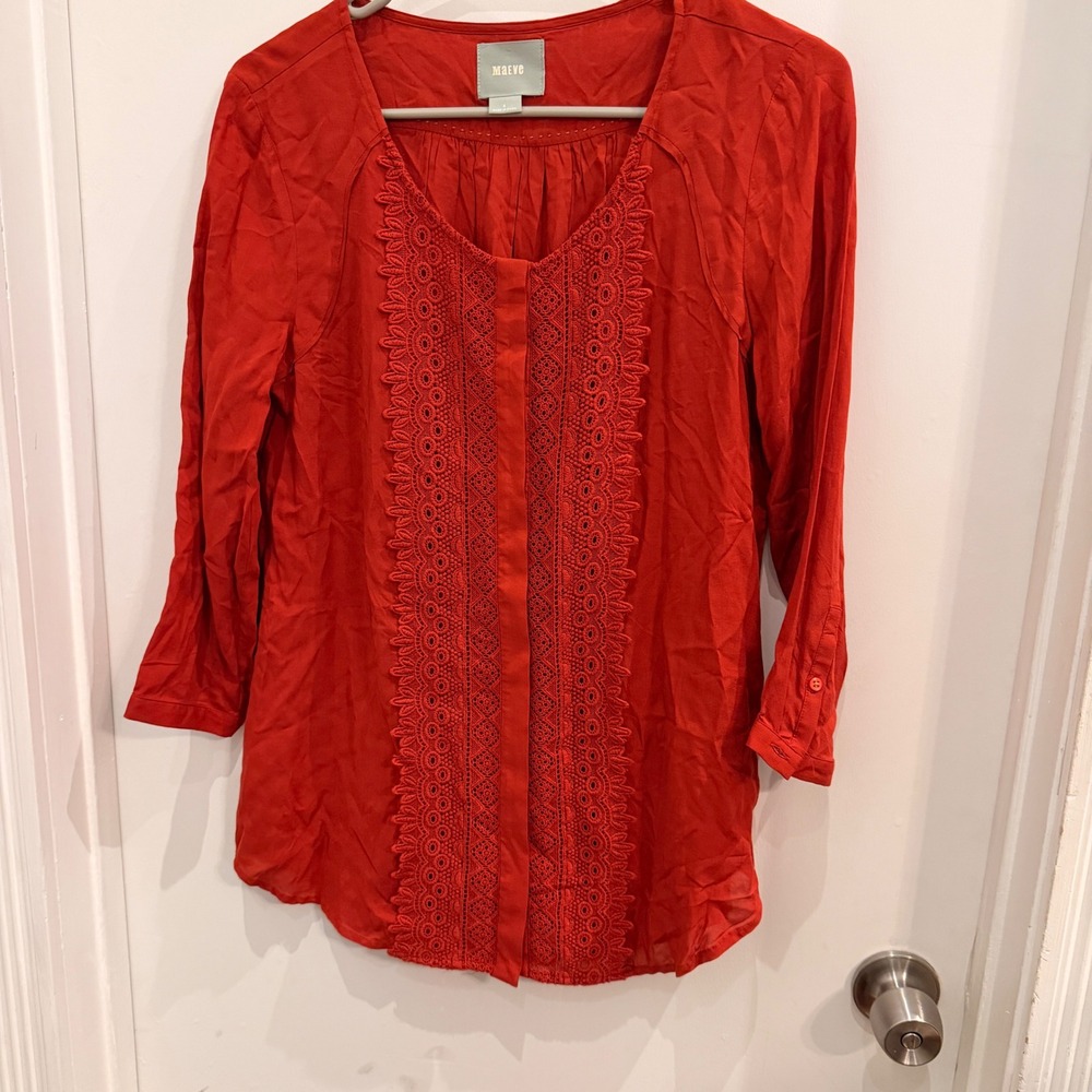 Maeve Anthropologie Cotton Embroidered Lace Trim Blouse 4 Boho Cottagecore
